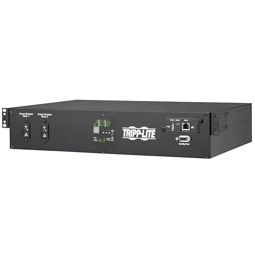 Tripp Lite 5.8kW PDU Single-Phase Monitored 240V w/ ATS Auto-Transfer Switch - 16 C13, 2 C19 & 1 L6-30R Outlets, Dual L6-30P Input Plugs, 2U Rack Mount, TAA Compliant, 2-Year Warranty (PDUMNH30HVAT2)