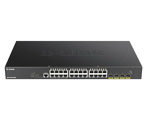 D-Link PoE Switch, 28 Port Smart Managed Gigabit w/ 4 10G SFP+ Ports Uplink 370W PoE Budget, Business Network Power Over Ethernet (DGS-1250-28XMP)