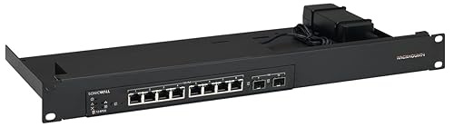 Rackmount.IT RM-SW-T8 Rack Mount Kit for SonicWall SWS12-8 and SWS12-8POE – 1U, Front Ports, Fixed Power Bracket, Black Steel (RM-SW-T8)