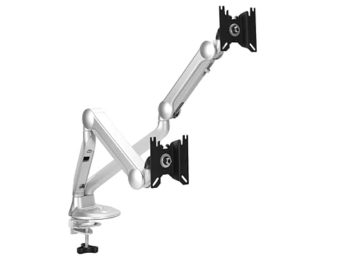 SIIG MTPRO Dual Monitor Desk Mount, Gas Spring Monitor Arm up to 32 inch Display, Max 19.8 lbs per arm, VESA 75 &100mm, Silver, TAA Compliant 32 Max
