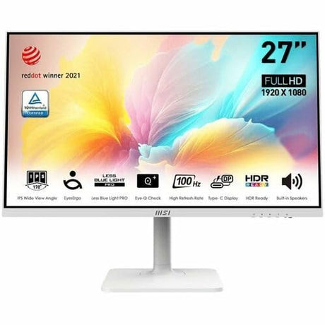 MSI Modern MD2712PW 27-inch IPS 1920 x 1080 (FHD) Computer Monitor, Adaptive-Synch, HDR Ready, HDMI, USBC 15W Power Delivery, Speaker, VESA Mountable, Height Adjustable, 1ms, White