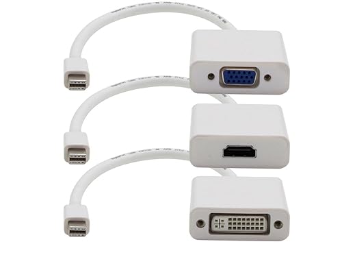 3PK Mini-DisplayPort 1.1 Male to DVI, HDMI, VGA Female White Adapters Which Comes in a Bundle for Resolution Up to 1920x1200 (WUXGA)