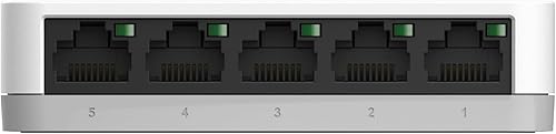 D-Link 5 Port Gigabit Ethernet Network Switch- Plug and Play, Ethernet Splitter, Fanless, Traffic Optimization, Unmanaged (DGS-1005A), White 5-Port Switch