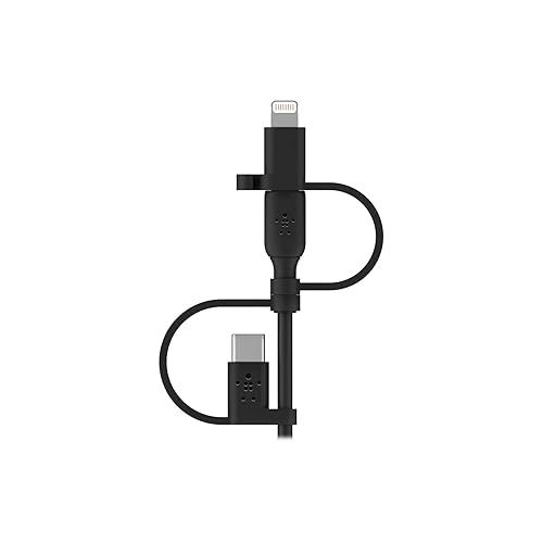Belkin BoostCharge 3-in-1 USB-A to USB-C, Lightning, Micro-USB Charging Cable (1M/3.3ft) for iPhone 16, iPhone 16 Pro, iPad, Galaxy S25, S24, Pixel, Nintendo Switch 2 & More - Black