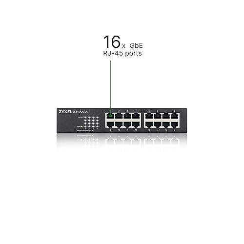 Zyxel 16-Port Gigabit Ethernet Unmanaged Switch - Fanless Design GS1100-16