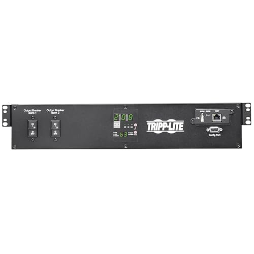 Tripp Lite 5.8kW PDU Single-Phase Monitored 240V w/ ATS Auto-Transfer Switch - 16 C13, 2 C19 & 1 L6-30R Outlets, Dual L6-30P Input Plugs, 2U Rack Mount, TAA Compliant, 2-Year Warranty (PDUMNH30HVAT2)