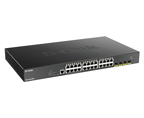 D-Link PoE Switch, 28 Port Smart Managed Gigabit w/ 4 10G SFP+ Ports Uplink 370W PoE Budget, Business Network Power Over Ethernet (DGS-1250-28XMP)