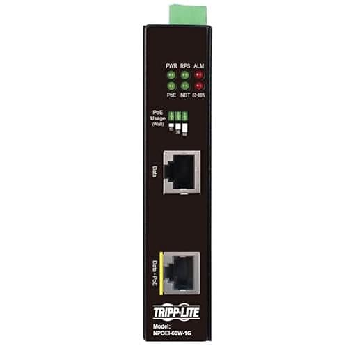 Tripp Lite Gigabit Ethernet PoE Injector Heavy-Duty Industrial, 1-Port, 60W PoE++, 1 Gbps, Power + Data up to 328 Feet / 100 Meters, IP30 Housing, DIN Rail-Mount Ready, 3-Year Warranty (NPOEI-60W-1G)