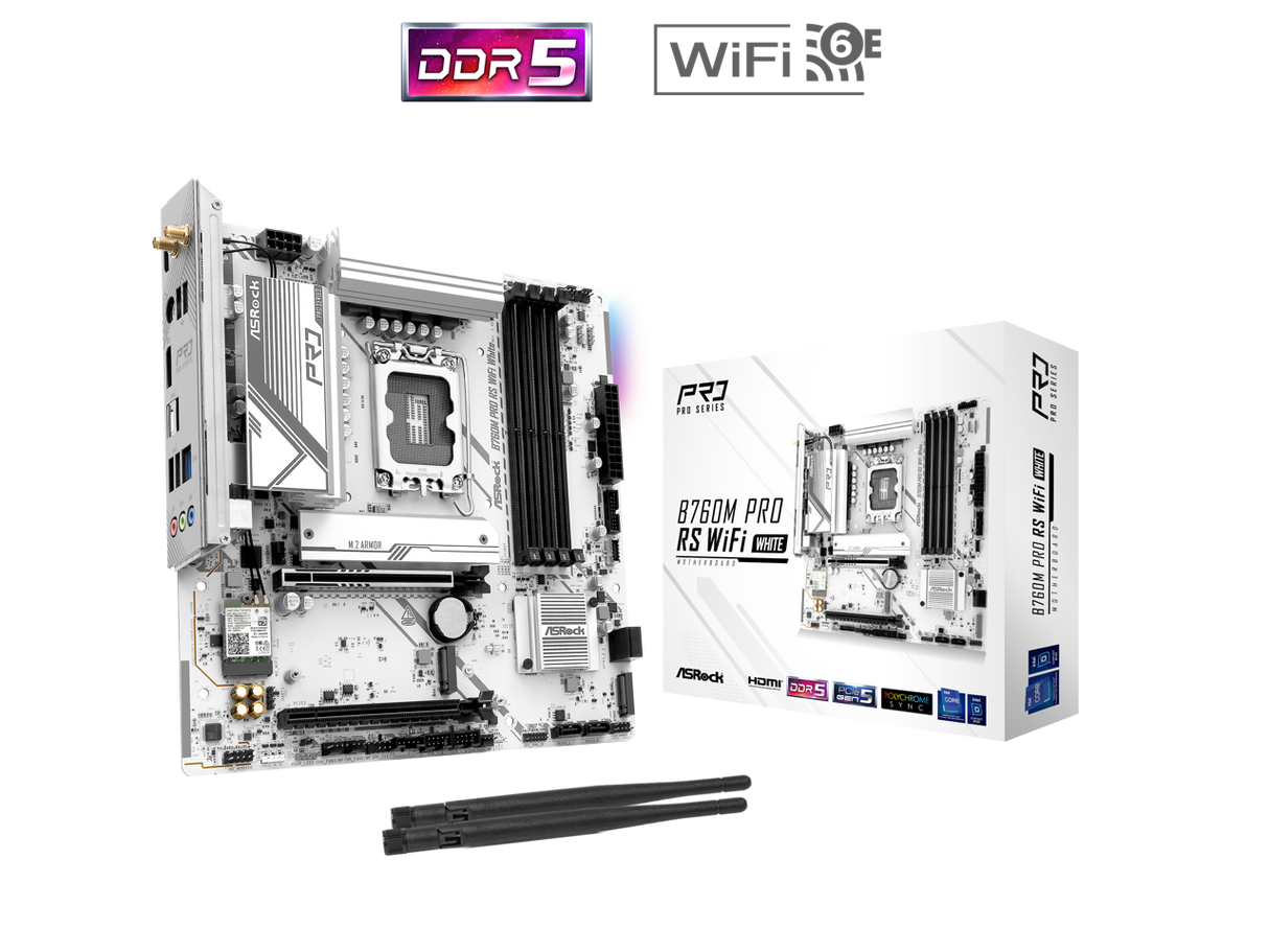ASRock B760M Pro RS WiFi White LGA 1700 Intel B760 SATA 6Gb/s Micro ATX Motherbo
