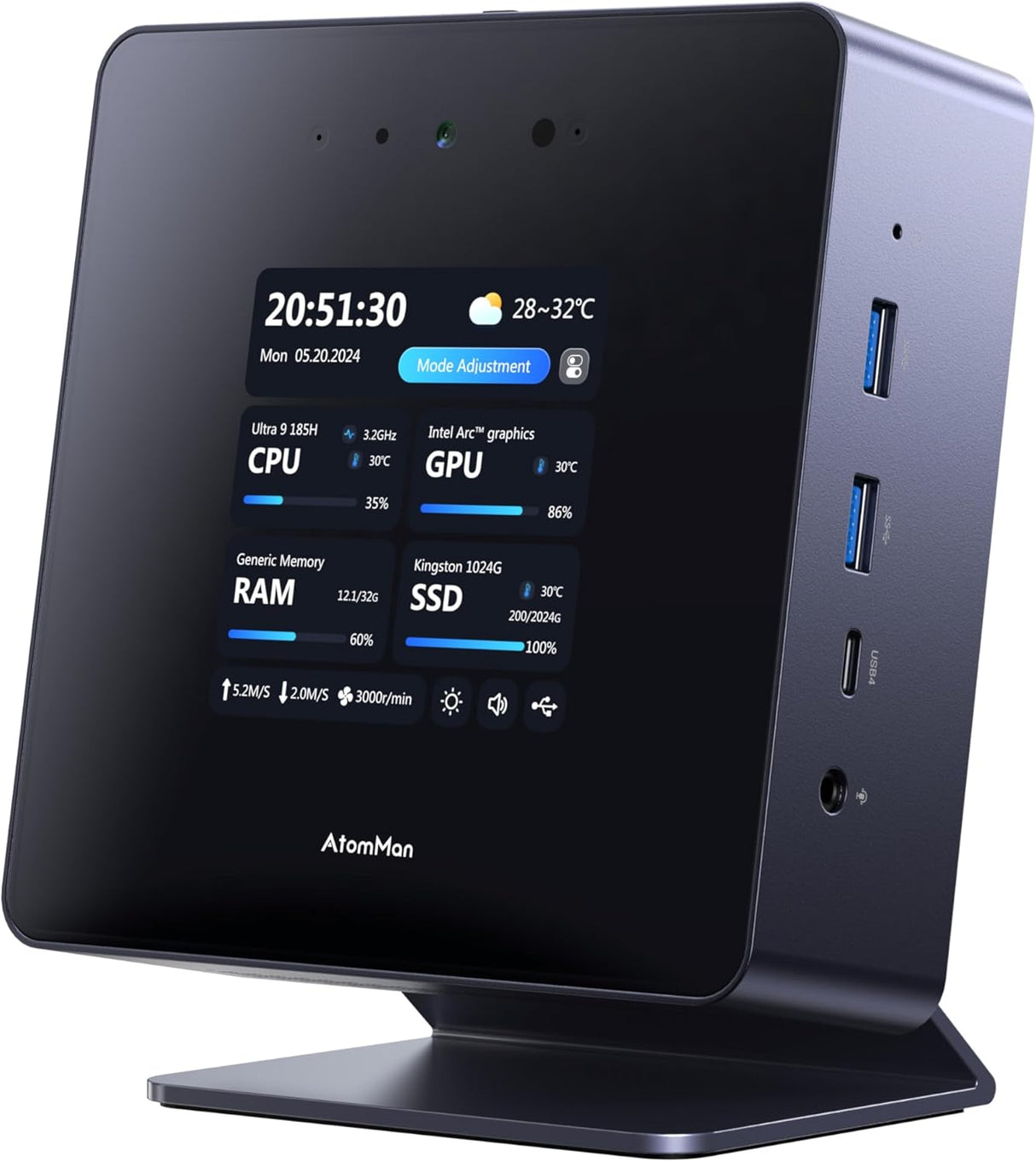 X7 Ti Mini PC Core Ultra 9 Processor 185H 32GB DDR5 1TB SSD Micro Computer HDMI+DP+2xUSB4 Output 4 Inch Smart Screen FHD 1080P Camera 2X 5Gbps RJ45 WiFi 7 Intel Arc Graphics Gaming PC