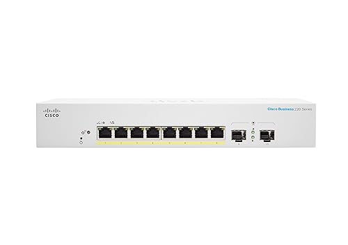 CISCO DESIGNED Business CBS220-8FP-E-2G Smart Switch | 8 Port GE | Full PoE | 2x1G SFP | 3-Year Limited Hardware Warranty (CBS220-8FP-E-2G-NA) 8-port GE / PoE+ / 130W / 2 x GE Uplinks / External Power Supply Switch
