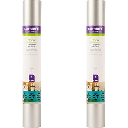 Cricut Everyday Iron On - 12” x 2ft - HTV Vinyl for T-Shirts - StrongBond Guarantee, Outlast 50+ Washes, Use with Cricut Explore Air 2/Maker, Silver (Pack of 2) 12" x 2ft (Pack of 2) Silver