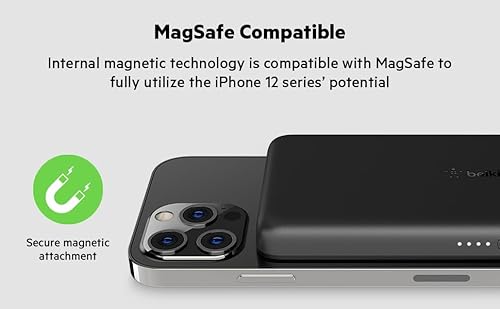 Belkin Wireless Power Bank w/ MagSafe Compatible 7.5W Wireless Charging - Portable Magnetic Charging Bank - Compatible w/ iPhone 15, 15 Plus, 15 Pro, 15 Pro Max, iPhone 14, AirPods, & More - Black