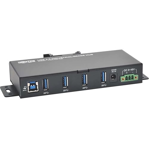 Tripp Lite 4-Port Industrial USB 3.0 SuperSpeed Hub 15KV ESD Immunity Metal (U360-004-IND) Black 4-Port Industrial Hub