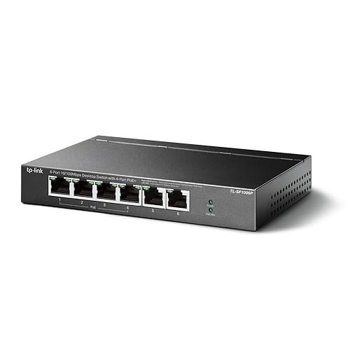 TP-Link 6 Port Fast Ethernet 10/100Mbps PoE Switch 4 PoE+ Ports @67W Plug & Play Sturdy Metal w/Shielded Ports Extend Mode Priority Mode (TL-SF1006P) 6 Port w/ 4-Port PoE+ 6 Port w/ 4 Port PoE+