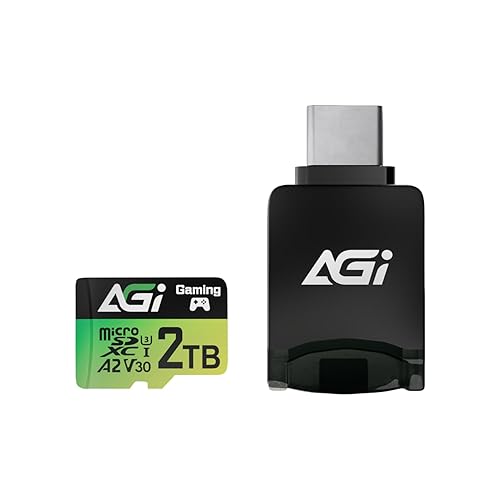 AGI 2TB TF138 Micro SD/Type C Card Reader, Nintendo Switch Tested to Work with Nintendo Switch MicroSDXC A2 U3 V30 4K UHS-I U3 (Read Speed up to 170MB/s, Speed