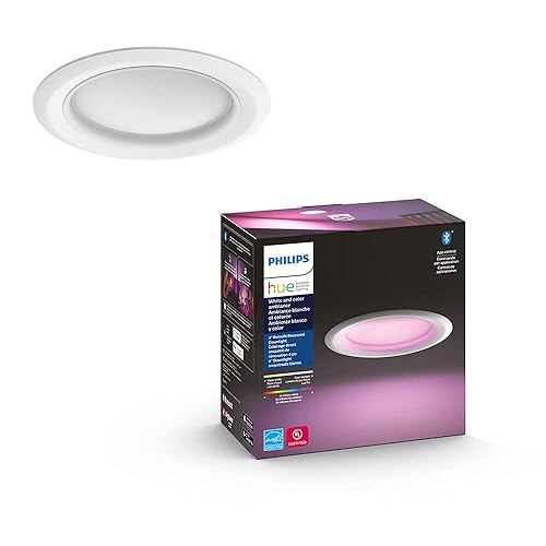 Philips Hue White & Color Ambiance Smart Retrofit Recessed Downlight 4, Color Changing, Bluetooth & Zigbee Compatible (Hue Hub Optional), Smart Ceiling Lighting