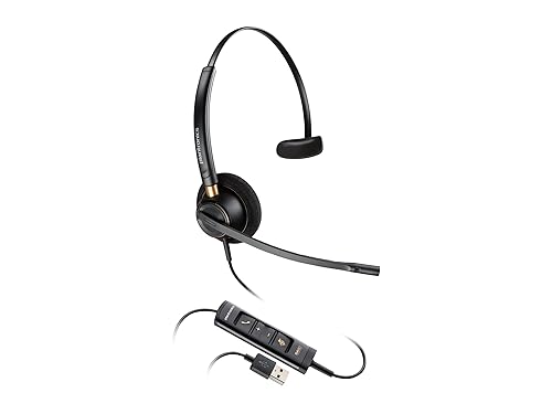 Poly - EncorePro 515-M USB-A and USB-C USB Headset (Plantronics) - Optimized for Teams - Hold & Call Answer Buttons - Works with Avaya, Genesys, & Cisco Call Center Platforms - Single Ear/Mono,Black