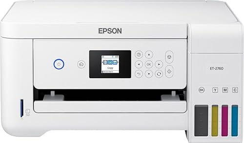 Epson ET-2760 EcoTank Wireless Color All-in-One Cartridge-Free Supertank Printer with Scanner and Copier, Up to 5760 x 1440 dpi, 10.5 Pages per min, Automatic Two-Sided Printing