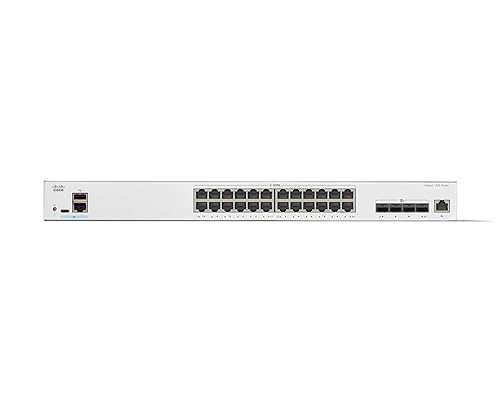Cisco Catalyst 1300-24XT Managed Switch, 20 Port 10G Copper, 4x10GE SFP+ Combo, Limited Lifetime Protection (C1300-24XT)