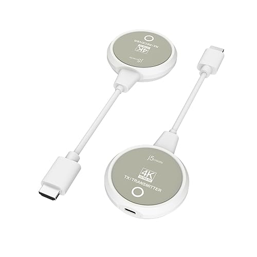 j5create ScreenCast 4K Wireless HDMI Transmitter and Receiver, Wireless HDMI Extender, Support 4K30Hz / 1080p60Hz, 2.4/5GHz, for Laptop/PC/Player to HDTV/Projector (JVAW75)
