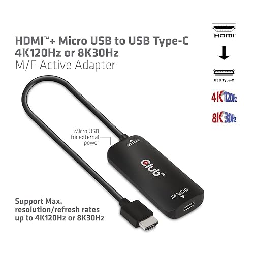 CLUB3D CAC-1336 HDMI™+ Micro USB to USB Type-C 4K120Hz or 8K30Hz M/F Active Adapter