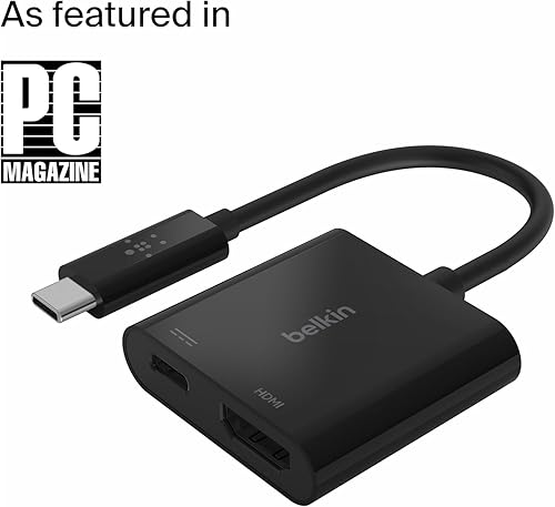 Belkin USB C to HDMI Adapter + USBC Charging Port to Charge While You Display, Supports 4K UHD Video, Passthrough Power up to 60W for Connected Devices, Compatible with MacBook, iPad, Windows Adapter USB-C to HDMI + Charging