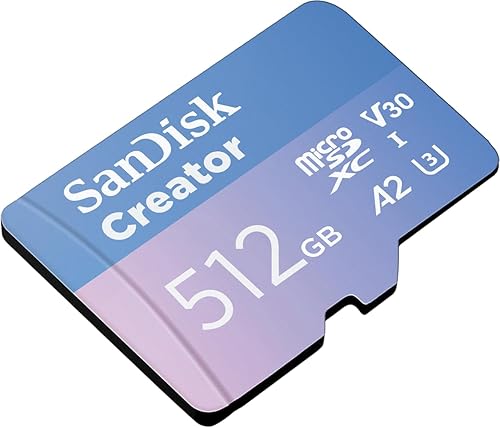 512GB SanDisk Creator microSD UHS-I Card with SD Adapter - Up to 190MB/s, 4K, 5.3K, Micro SD Card - SDSQXAV-512G-GN6MS microSD Card 512GB