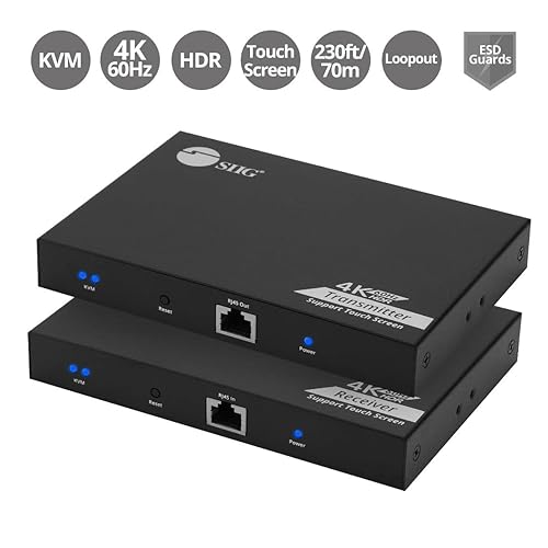 SIIG HDMI KVM Extender Over CAT6/ 6e/ 7 Cable to 230ft, 4K 60Hz with HDMI Loop Out, USB Port for Keyboard/Mouse, Touch Screen Panel, S/PDIF Audio Extraction, Transmitter & Receiver (CE-H27811-S1)