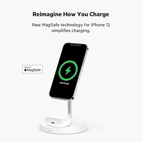 Belkin MagSafe 2-in-1 Wireless Charger, 15W Fast Charging iPhone Charger Stand for iPhone 13, 12, Pro, Pro Max, Mini, AirPods