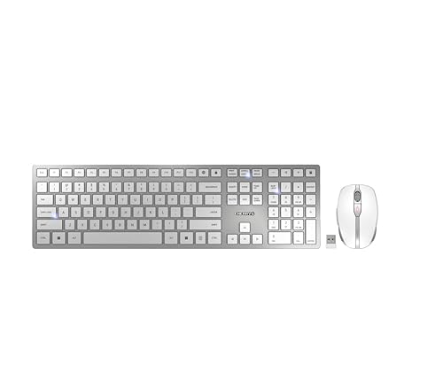 CHERRY DW 9100 Slim Wireless Keyboard and Mouse Set Combo Rechargeable with SX Scissor Mechanism, Silent keystroke Quiet Typing with Thin Design for Work or Home Office. (White & Silver)