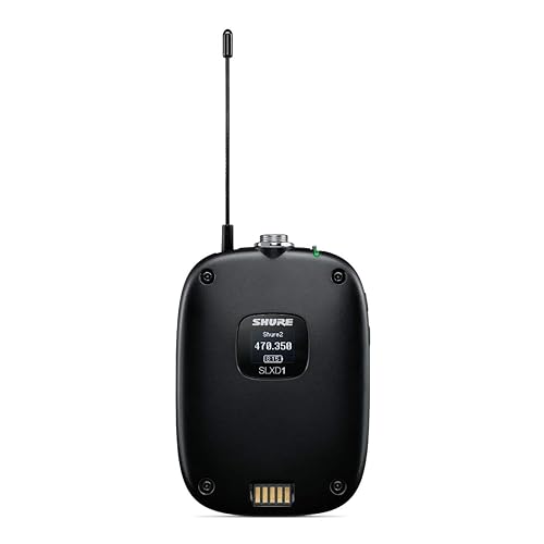 Shure SLXD1 Digital Wireless Bodypack Transmitter with On/Off Switch, Adjustable Gain Control and TQG Connector, for use with SLX-D Wireless Systems - Receiver Sold Separately (J52 Band) J52 Band (558-602/614-616 MHz)