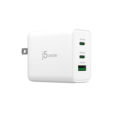 j5create 65W GaN USB-C 3 Port Charger, Compact and Foldable Wall Charger for MacBook Air, iPad Pro, iPhone 15/ Pro/Max, Galaxy S24/ S23, Dell XPS 13, Steam Deck, and More (JUP3365)