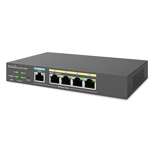 EnGenius Cloud Managed EXT1105P 5-Port Gigabit PoE+ Switch Extender with up to 60W Budget