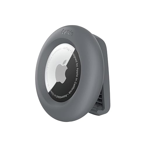 Belkin Apple AirTag Secure Holder with Clip - AirTag Holder - Durable Scratch Resistant AirTag Case - Apple Air Tag Case with Spring Loaded Clip - Attach to Backpack, Clothing, & Luggage - Dark Gray