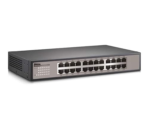Netis 24 Port Unmanaged Gigabit Switch, Desktop Ethernet Splitter, Ethernet Hub, Plug and Play, Fanless Quite, Traffic Optimization, Sturdy Metal, Rack mountable with Included mounting Bracket 24 Port Gigabit