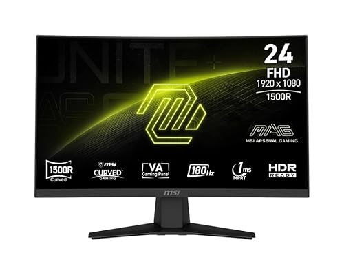 MSI MAG 244C 24-inch 1920 x 1080 (FHD) Gaming Monitor, 180Hz, Adaptive-Synch, HDMI, DisplayPort, VESA Mountable, Tilt, Height Adjustable, Speaker, 1ms, Black