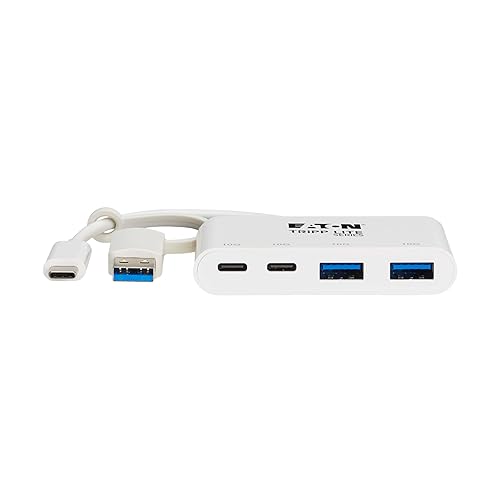 Tripp Lite 4-Port USB-C Hub for Laptop, 2 USB-A & 2 USB-C Ports - USB 3.2 Gen 2 with 10 Gbps Data Transfer, Thunderbolt 3 Compatible, No Software Needed, White, 3-Year Warranty (U460-004-2A2C-3)