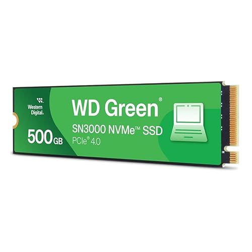 Western Digital 500GB WD Green SN3000 NVMe Internal SSD - Solid State Drive - Gen4 PCIe, M.2 2280, Up to 5,000 MB/s - WDS500G4G0E