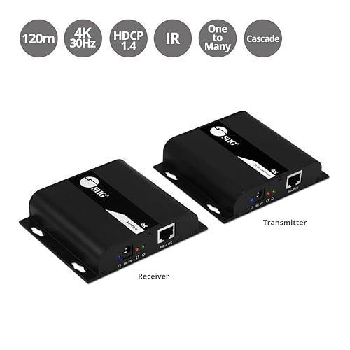 SIIG 4K HDMI Extender Over IP CAT5e/6/7 Ethernet, Up to 394 Feet, HDMI Balun One to One or One to Many, HDCP 2.2 (CE-H25D11-S2) Transmitter + Receiver Kit