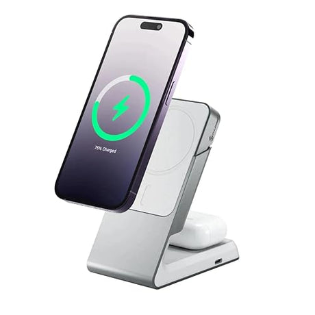 ALOGIC Matrix 2-in-1 Universal Magnetic Charging Dock for iPhone 14 Pro, 14 Plus, 13, 12, Airpods Pro| Wireless Power Bank | Charge on The go | MagSafe | 15W Fast Wireless Charging