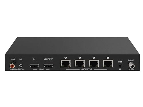 Monoprice Blackbird 4K HDMI 2.0 1x4 Splitter Extender Kit | 18Gbps, HDR, 4K@60Hz, Cat7 with IR, Loop Out, EDID, POC & 4 Receivers, Up to 60 Meter (197ft) 142271