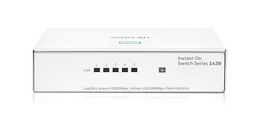 HPE Networking Instant On Switch Series 1430 5-Port Gb Unmanaged Layer 2 Ethernet Switch | 5X 1G | Fan-Less | US Cord (R8R44A#ABA) 5G