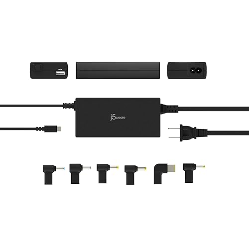 j5create 100W PD USB-C Super Charger With 6 DC Connectors, Black, JUP2290DC