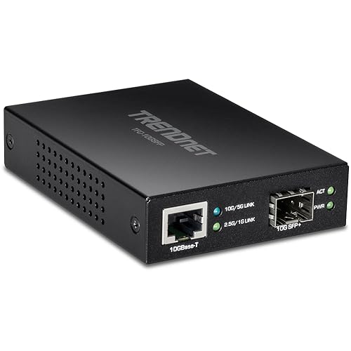 TRENDnet 10GBASE-T to SFP+ Fiber Media Converter, TFC-10GSFP, 1 x 10G RJ-45 Port, 1 x 10Gbps SFP+ Slot, SFP+ to 10G RJ-45, Power Adapter Included 10G SFP+