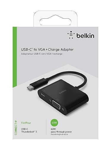 Belkin USB-C to VGA + Charge Adapter - USB-C to VGA Cable for MacBook Pro, MacBook Air, Mac mini, iPad Pro 12.9”, iPad mini & Other Compatible Devices - 60W Power Delivery