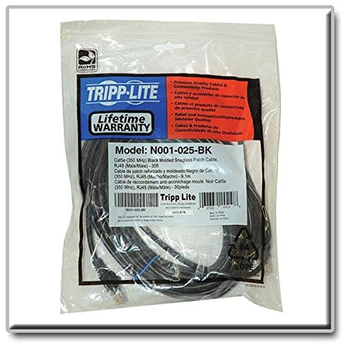 Tripp Lite N001-025-Bk 25' Cat5E Cat5 350Mhz Black Snagless Molded Patch Cable Rj45M/M-25Ft 25 Feet Black