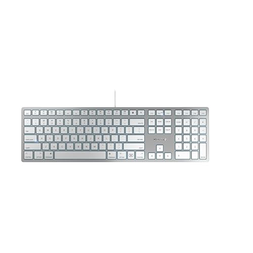 Cherry KC 6000 C Slim Keyboard Made with Mac Layout. Scissor Tech Typing for Near Silent. Alternative to Magic Keyboards. USB-C Wired. US Layout White and Silver.