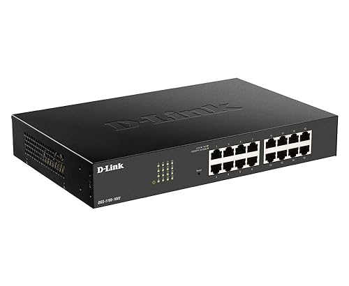D-Link 16-Port Gigabit Smart Managed Switch, Layer 2 Features, VLANs, Cable Diagnostics, Energy Saving Features, Rugged Metal Housing, Smart Web UI, Version 2 (DGS-1100-16V2), Black