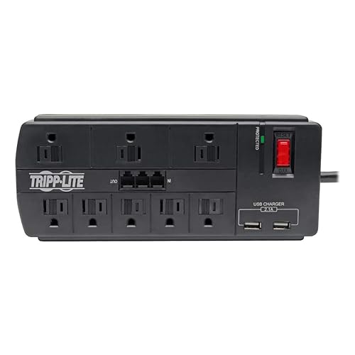 Tripp Lite Protect It! 8-Outlet Surge Protector With 2 USB Ports, 8ft Cord (Telephone/Modem)